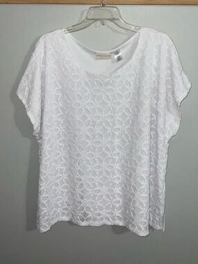 Alfred Dunner White Floral Lace Overlay Short Sleeve Dressy T-Shirt 3X